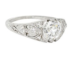1923 Art Deco 1.34 Carats Diamond Platinum Scrolled Wheat Engagement Ring GIA