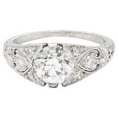 1923 Art Deco 1.34 Carats Diamond Platinum Scrolled Wheat Engagement Ring GIA