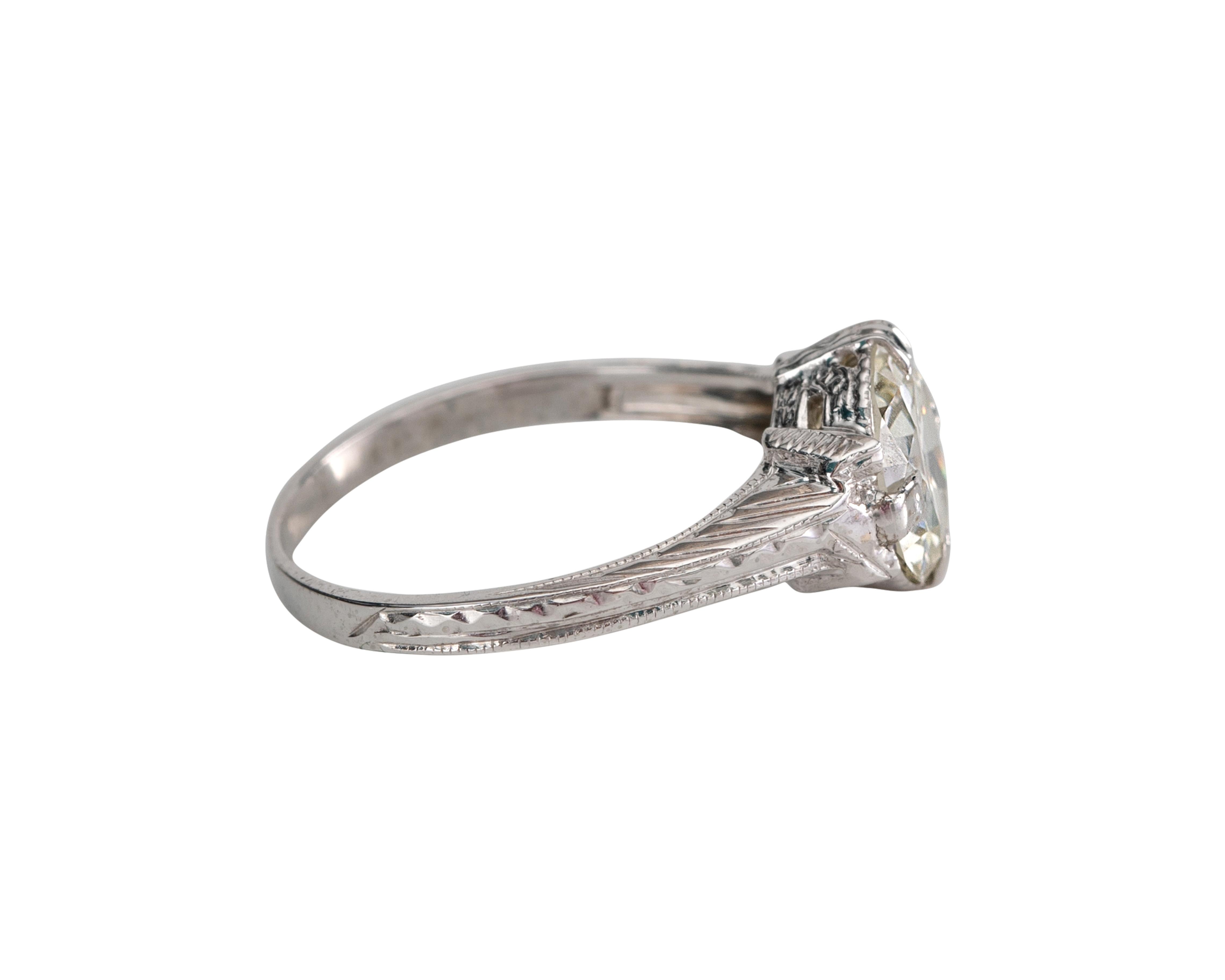 Old European Cut 1923 Art Deco 1.83 Carat Diamond Platinum Engagement Ring For Sale