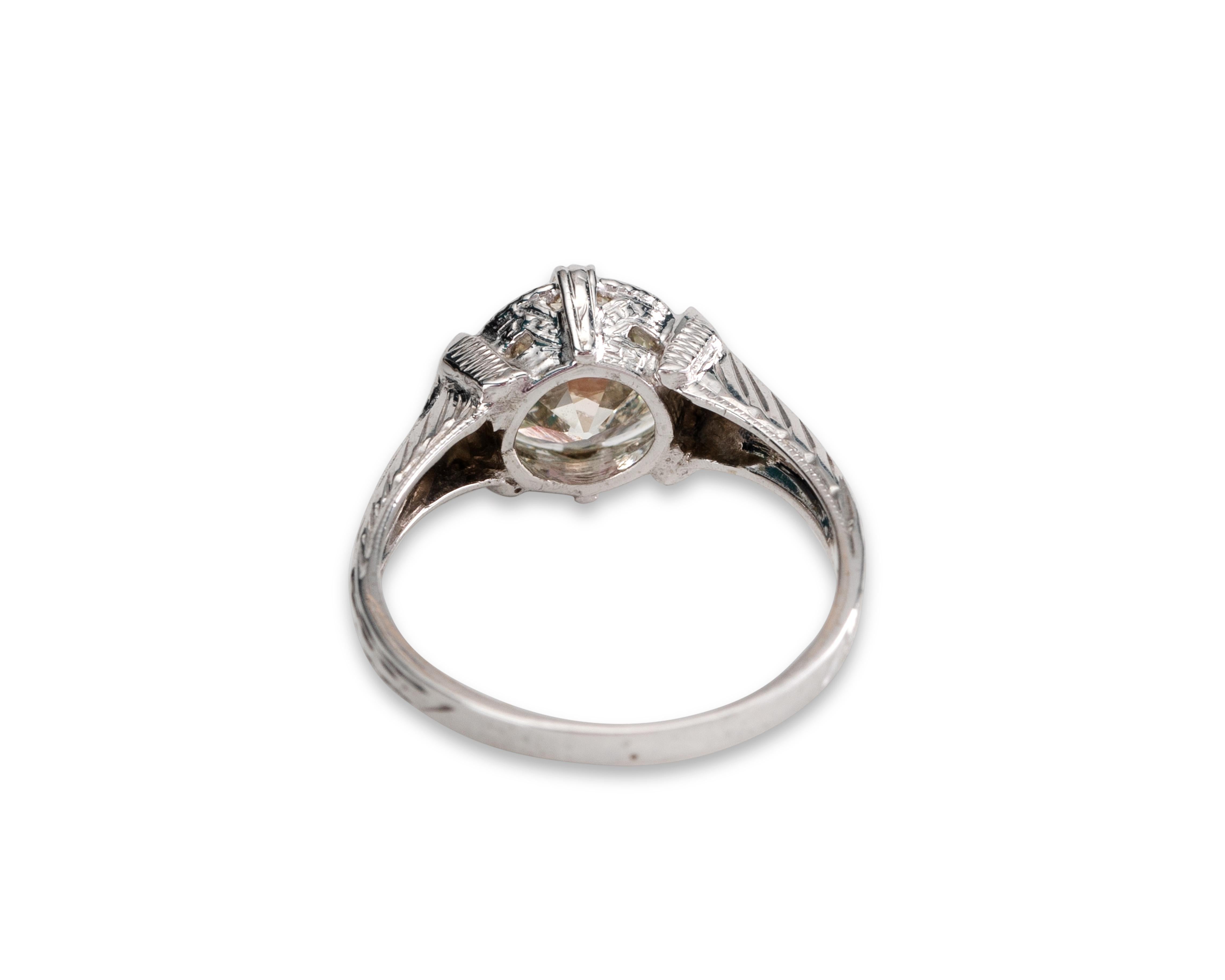 1923 Art Deco 1.83 Carat Diamond Platinum Engagement Ring In Excellent Condition For Sale In Atlanta, GA