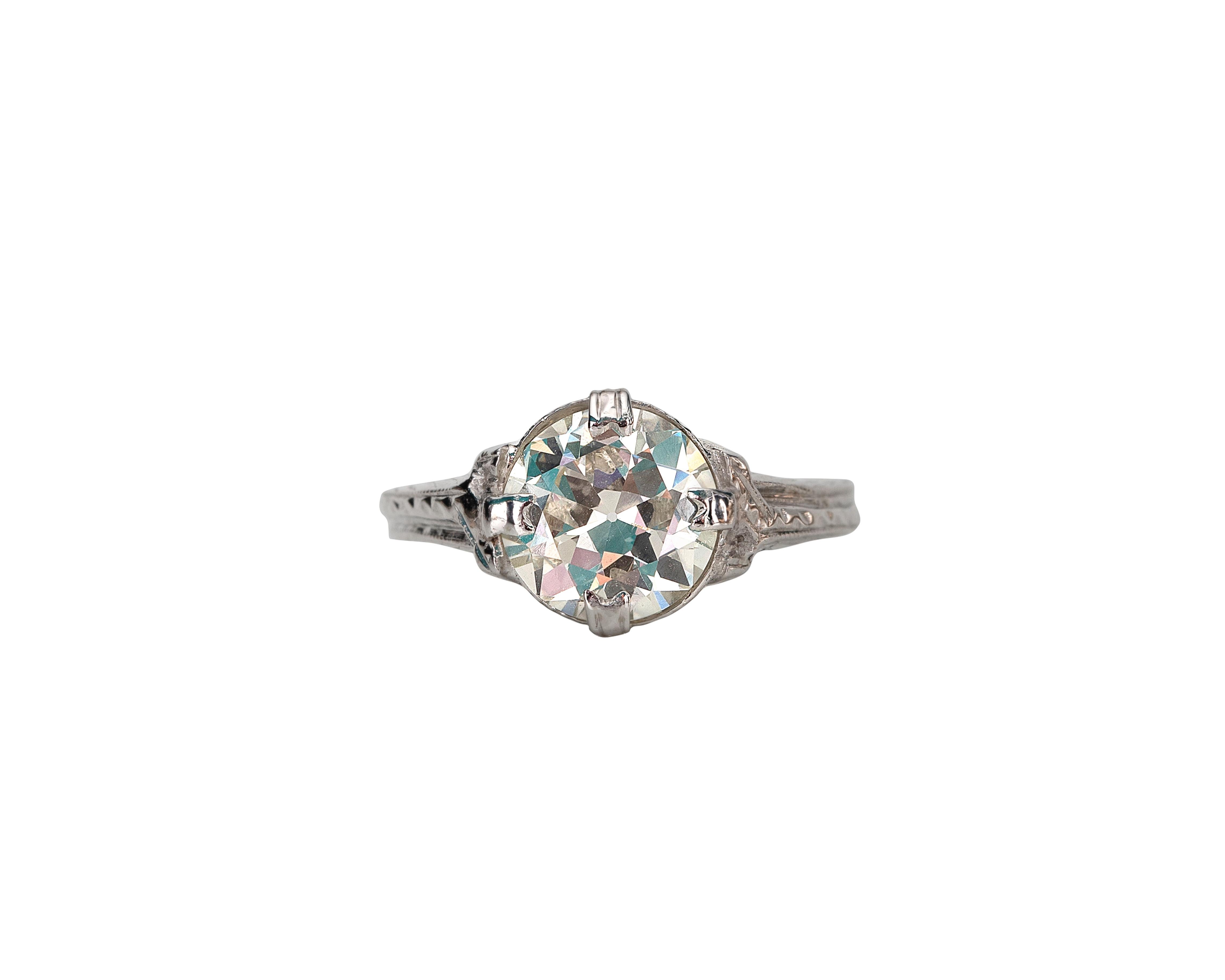 1923 Art Deco 1.83 Carat Diamond Platinum Engagement Ring For Sale 3