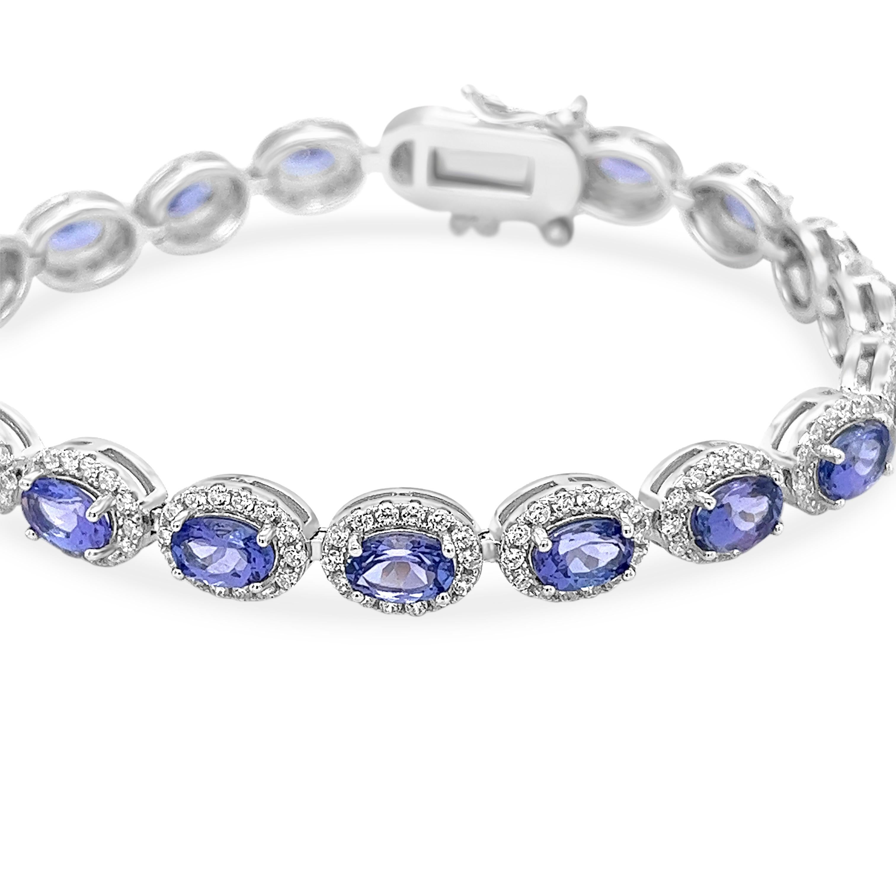 Art Deco 19.23 Carats Tanzanite Tennis Bracelet Oval Cut Sterling Silver Bridal Jewelry  For Sale