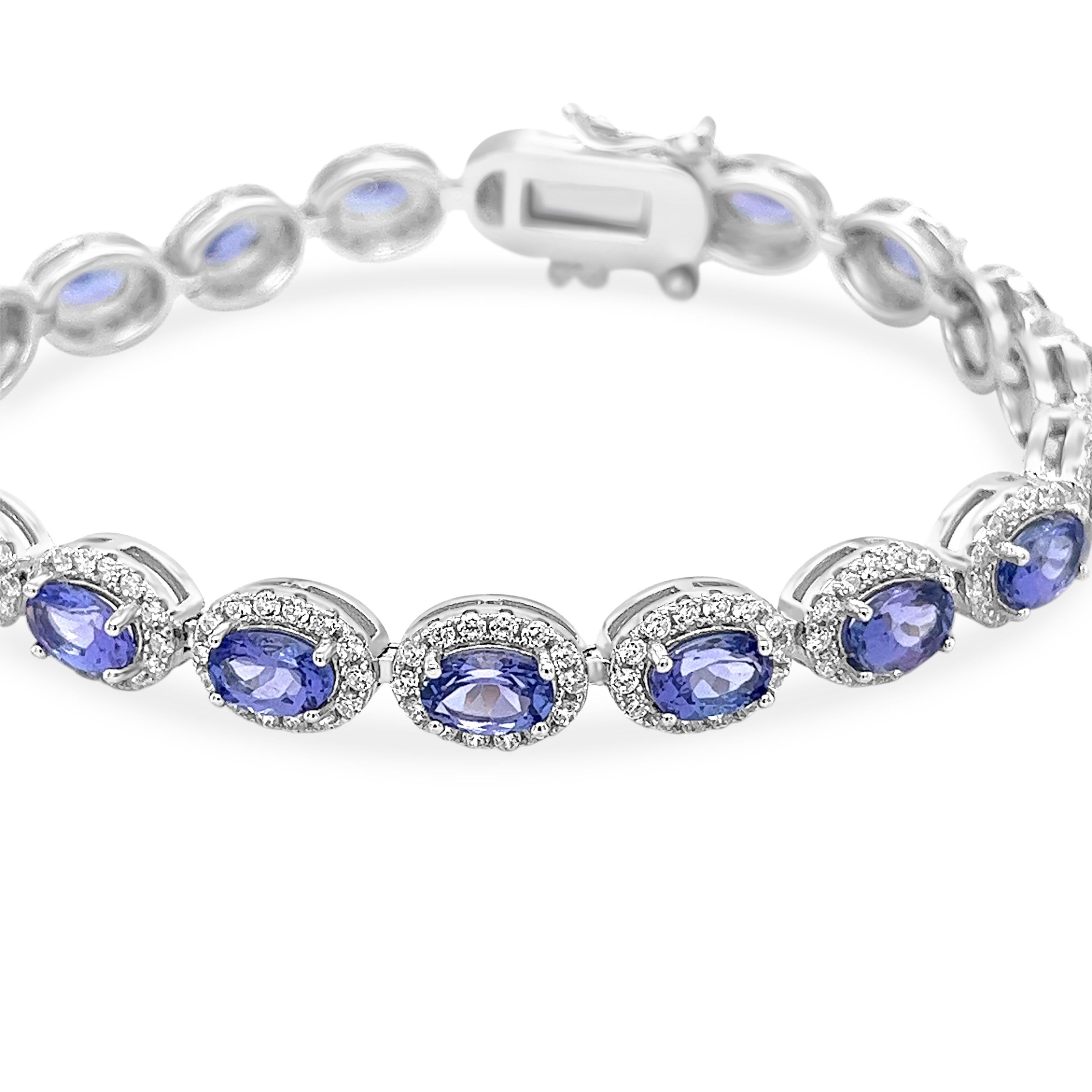 19.23 Karat Tansanit-Tennisarmband im Ovalschliff Sterlingsilber Brautschmuck (Art déco) im Angebot