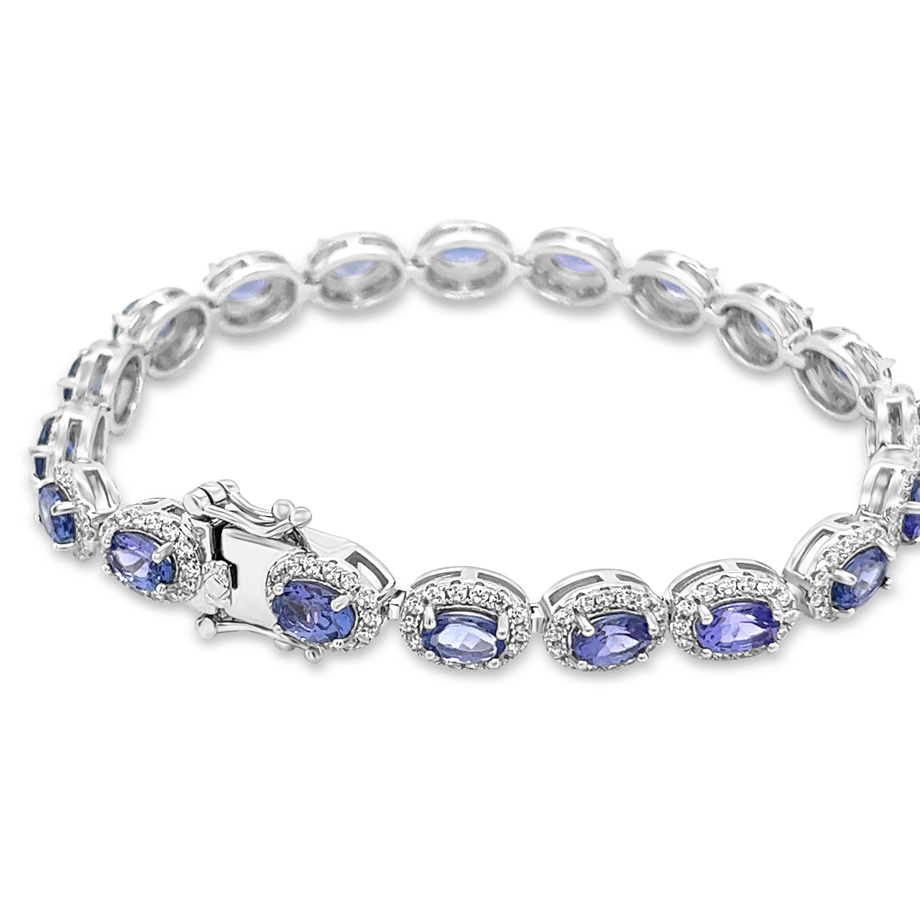 19.23 Carats Tanzanite Tennis Bracelet Oval Cut Sterling Silver Bridal Jewelry  In New Condition In New York, NY
