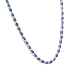 Roman Malakov 19.23 Carats Total Oval Cut Sapphire & Diamond Tennis Necklace