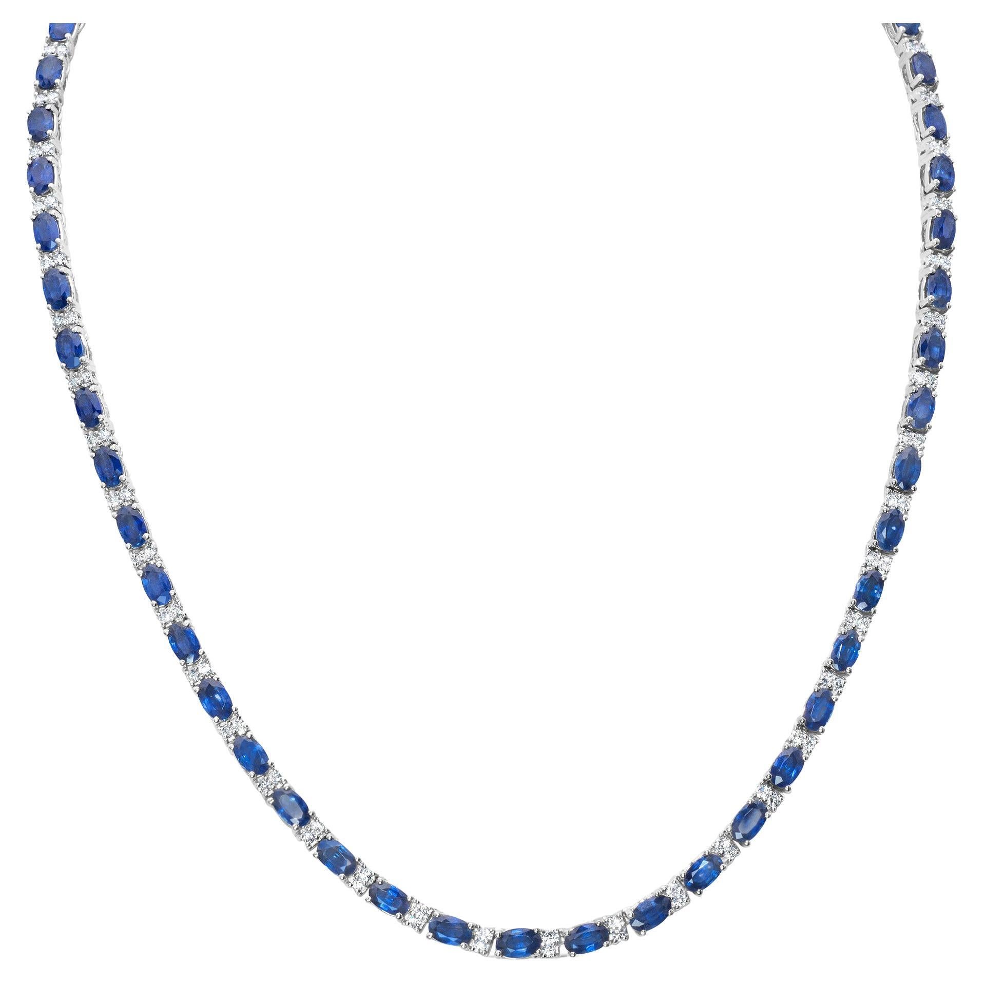 Roman Malakov 19.23 Carats Total Oval Cut Sapphire & Diamond Tennis Necklace
