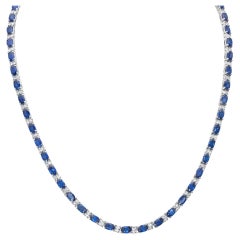 Roman Malakov 19.23 Carats Total Oval Cut Sapphire & Diamond Tennis Necklace