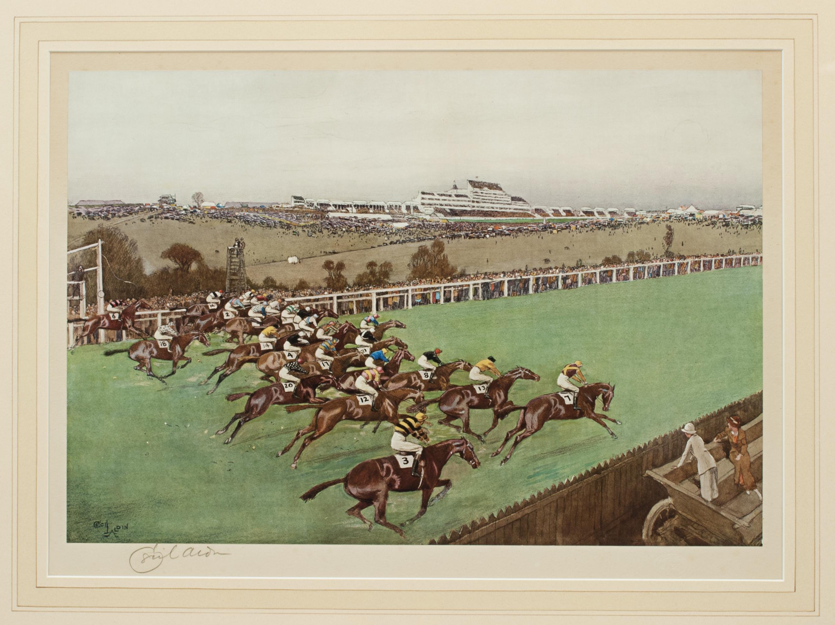 Derby de 1923, par de grabados de carreras, salida y llegada, por Cecil Aldin Británico en venta