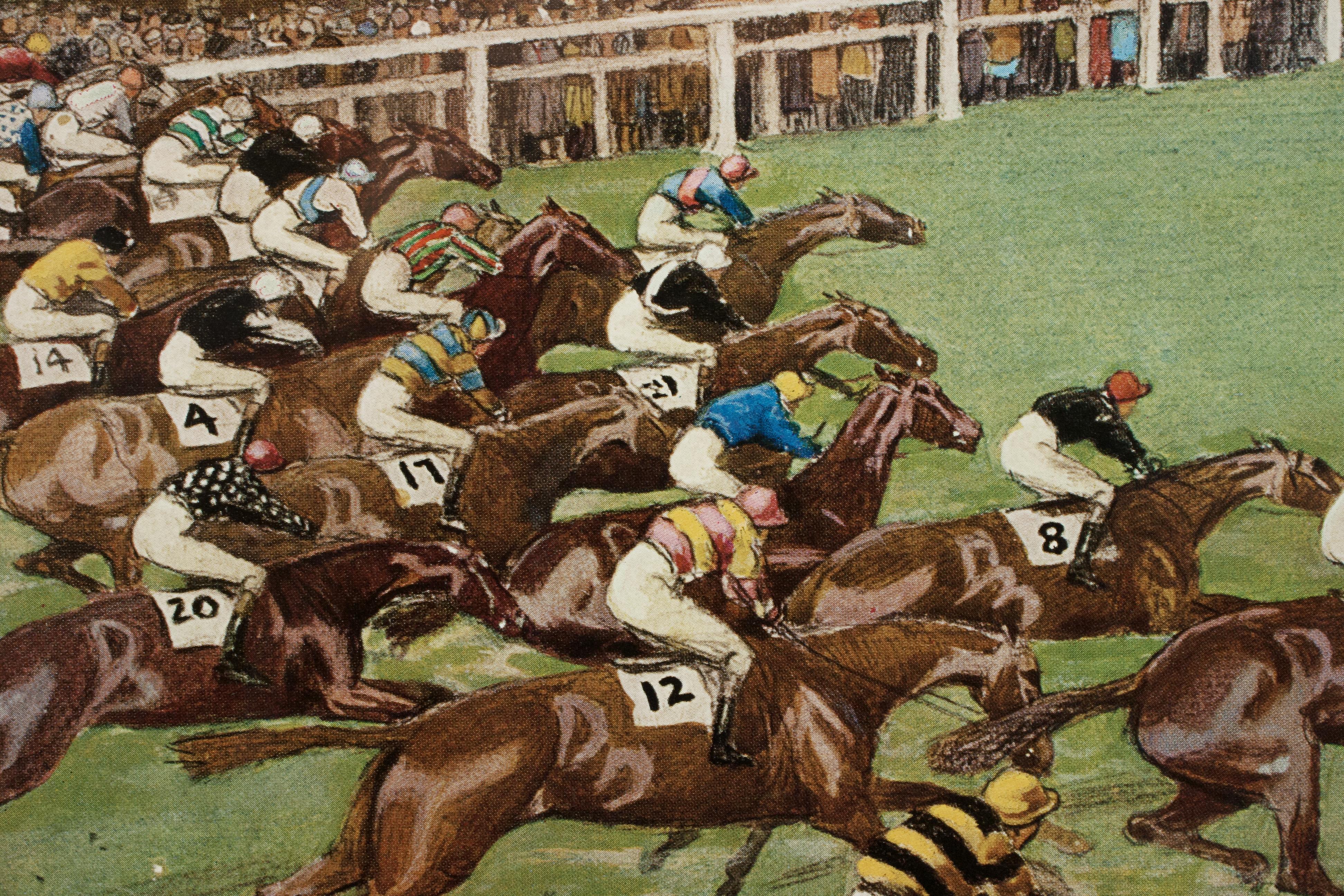 Derby de 1923, par de grabados de carreras, salida y llegada, por Cecil Aldin en venta 1