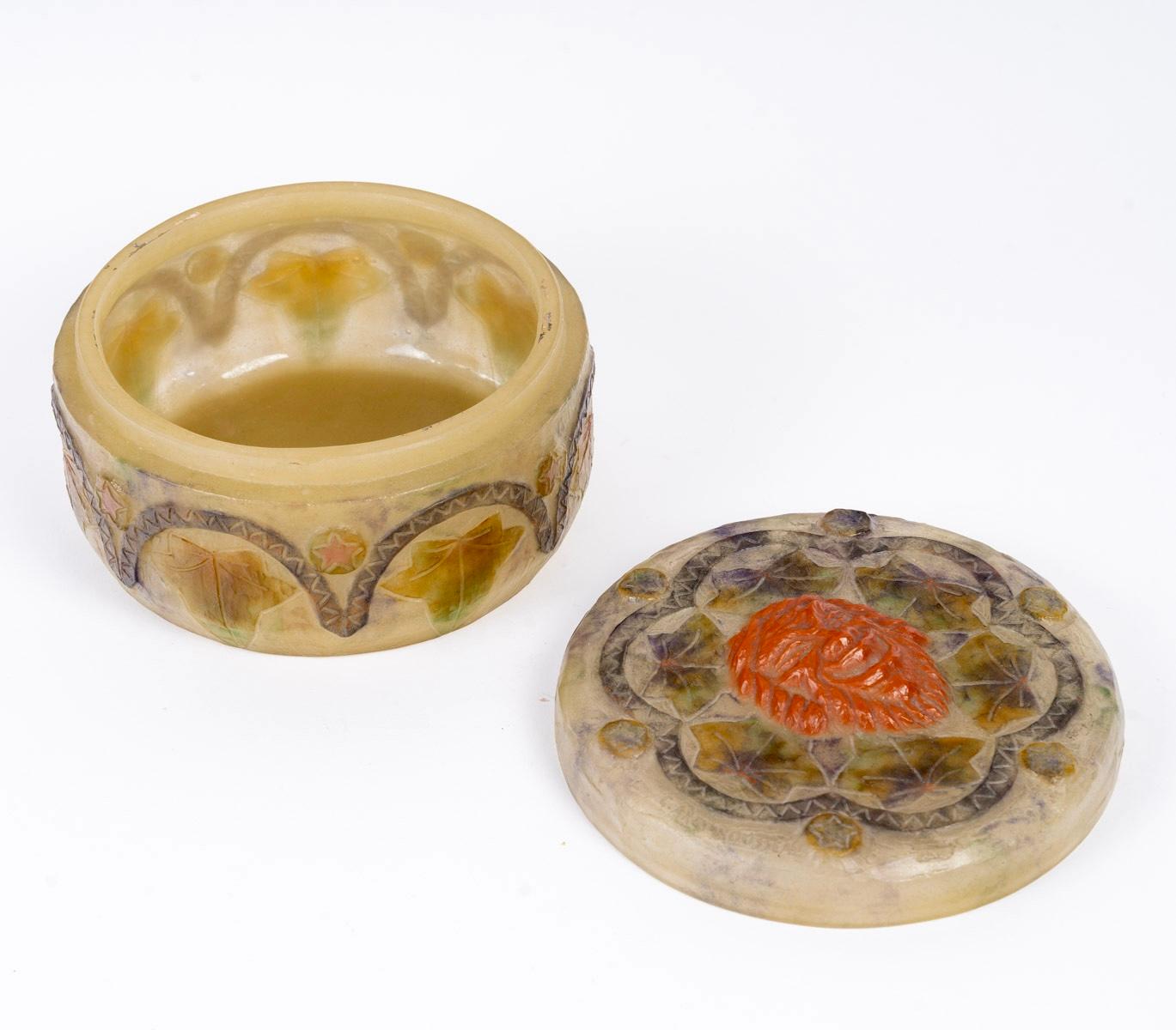 Art Deco 1923 Gabriel Argy Rousseau - Box Masques Maks Glass Pate De Verre