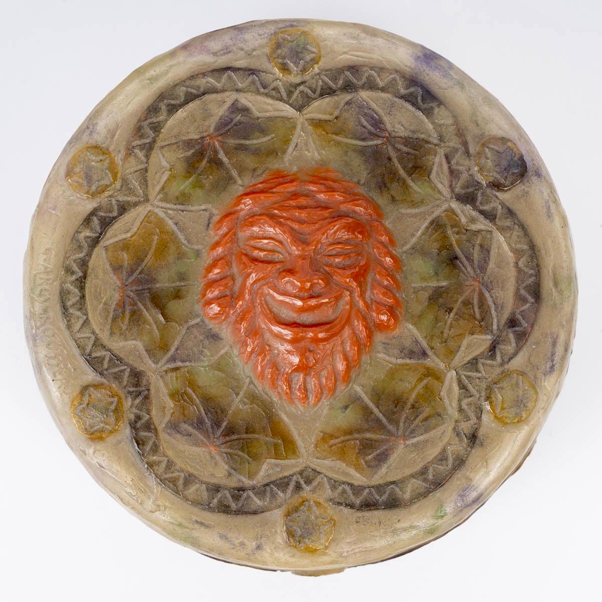 French 1923 Gabriel Argy Rousseau - Box Masques Maks Glass Pate De Verre