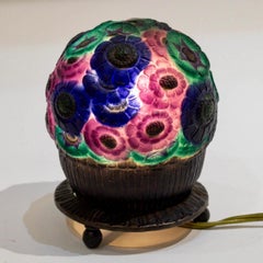 1923 Gabriel Argy Rousseau, Nightlamp Panier Fleuri Pate De Verre Glass