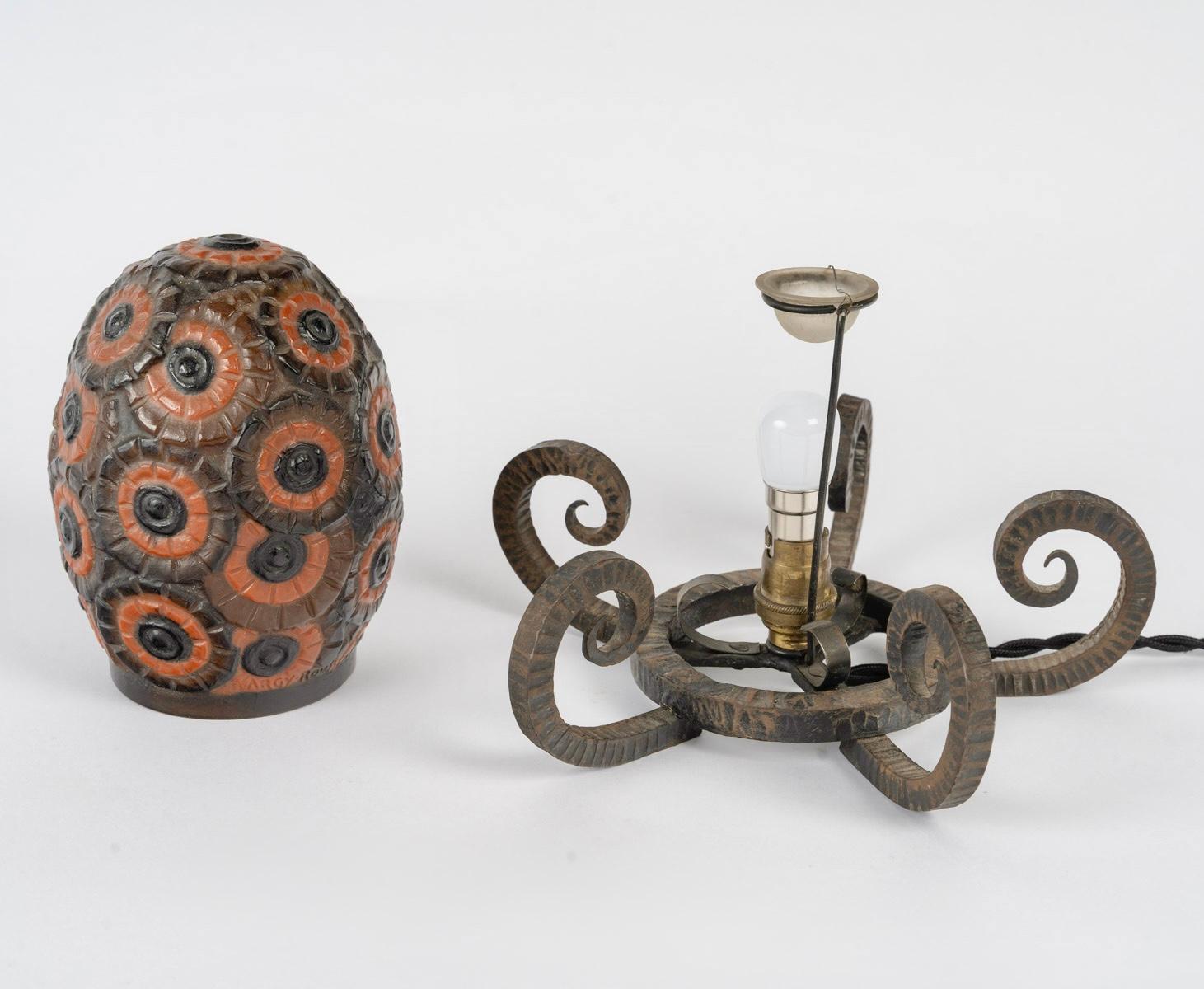 1923 Gabriel Argy-Rousseau Lámpara de noche Bouquet de Fleurs Pate Verre Vidrio Francés en venta