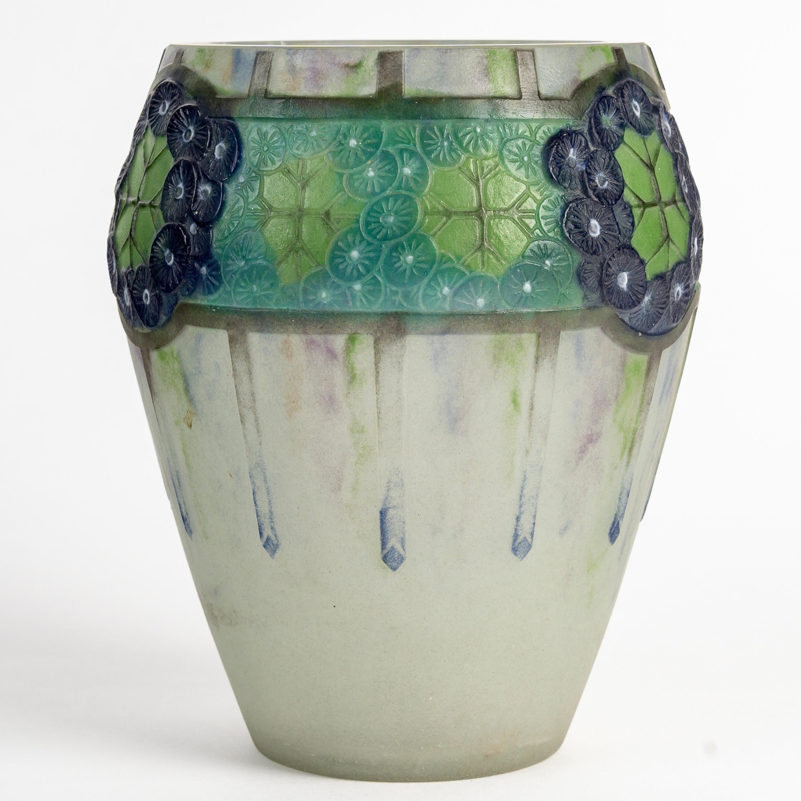Art Deco 1923 Gabriel Argy Rousseau - Vase Ombelles Umbels Glass Pate De Verre For Sale