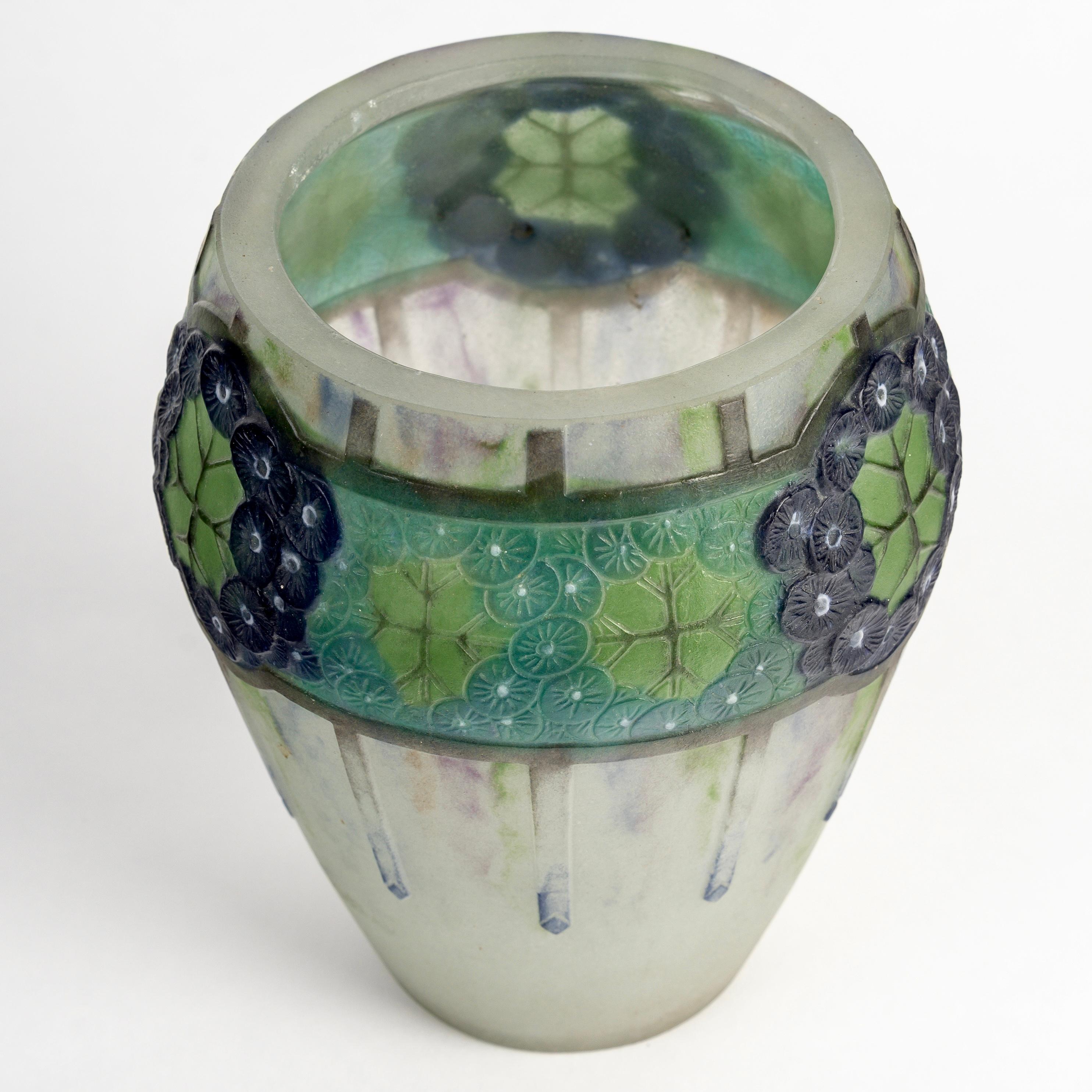French 1923 Gabriel Argy Rousseau - Vase Ombelles Umbels Glass Pate De Verre For Sale