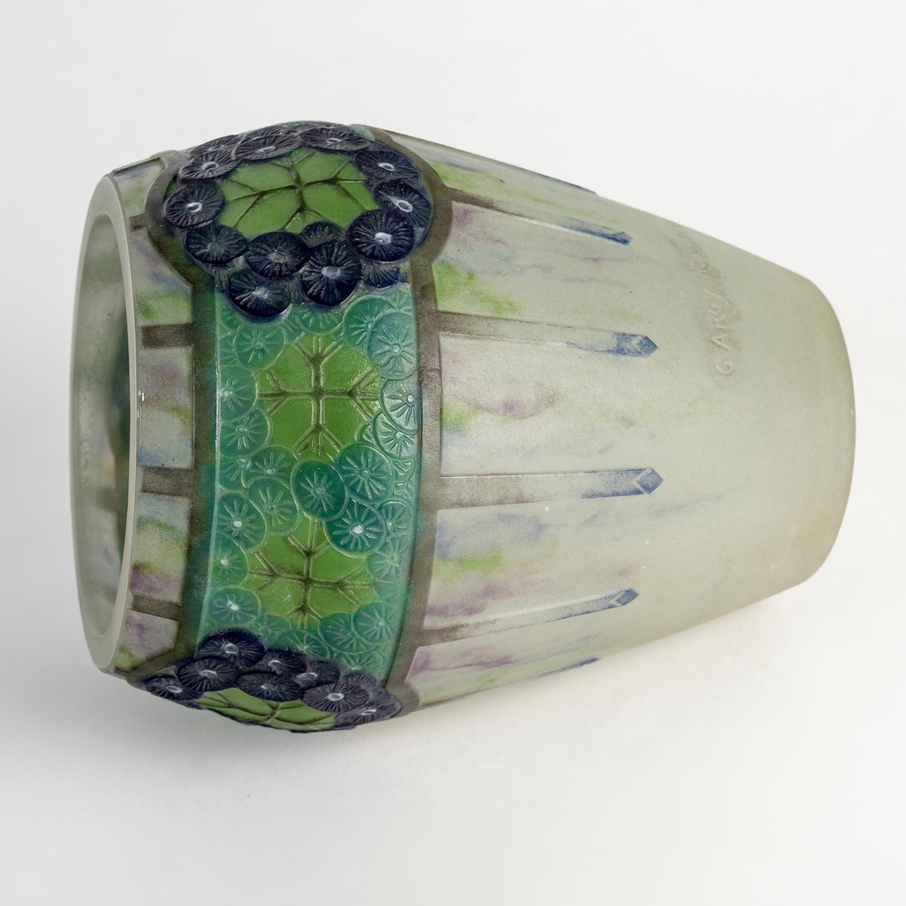 Early 20th Century 1923 Gabriel Argy Rousseau - Vase Ombelles Umbels Glass Pate De Verre For Sale