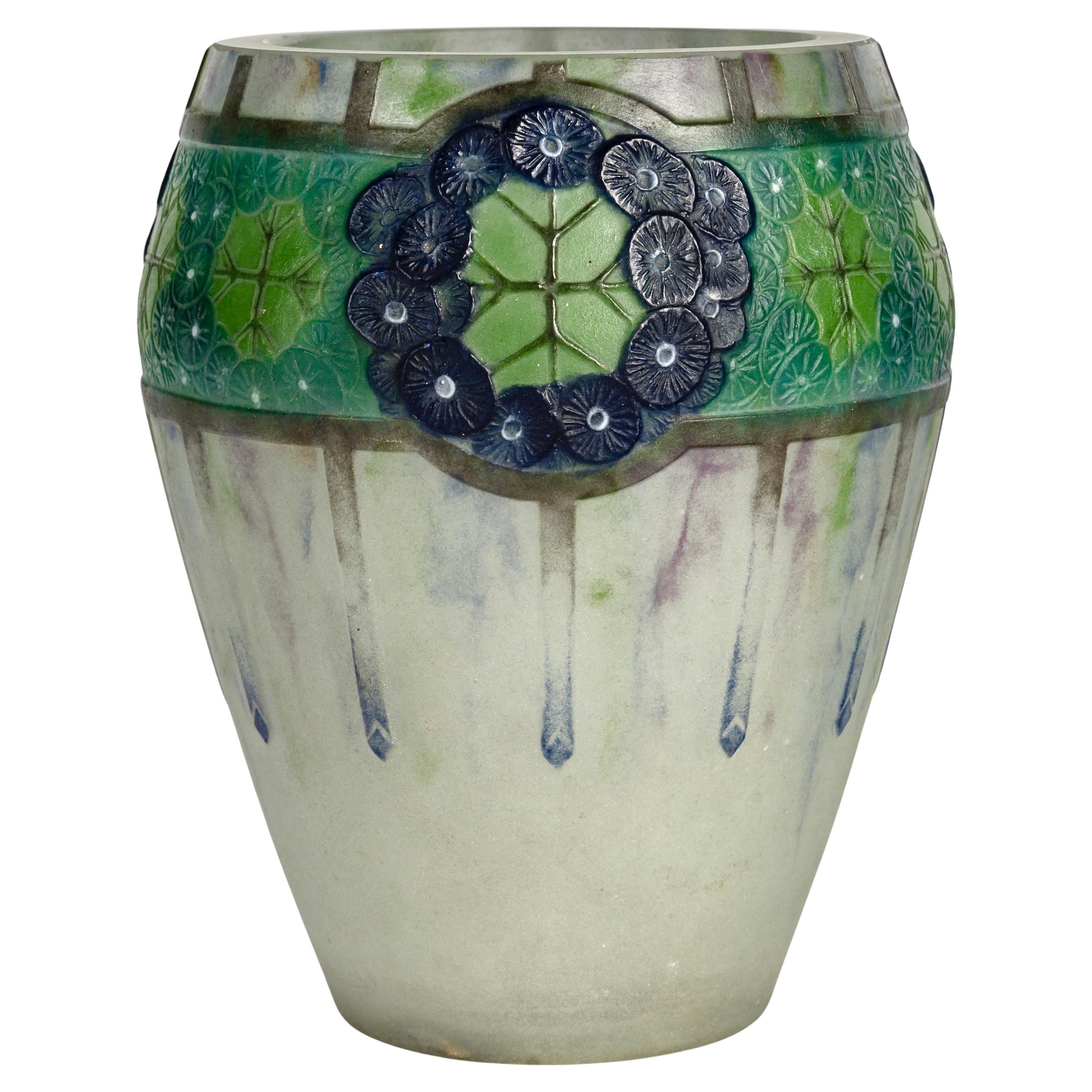 1923 Gabriel Argy Rousseau - Vase Ombelles Umbels Glass Pate De Verre For Sale