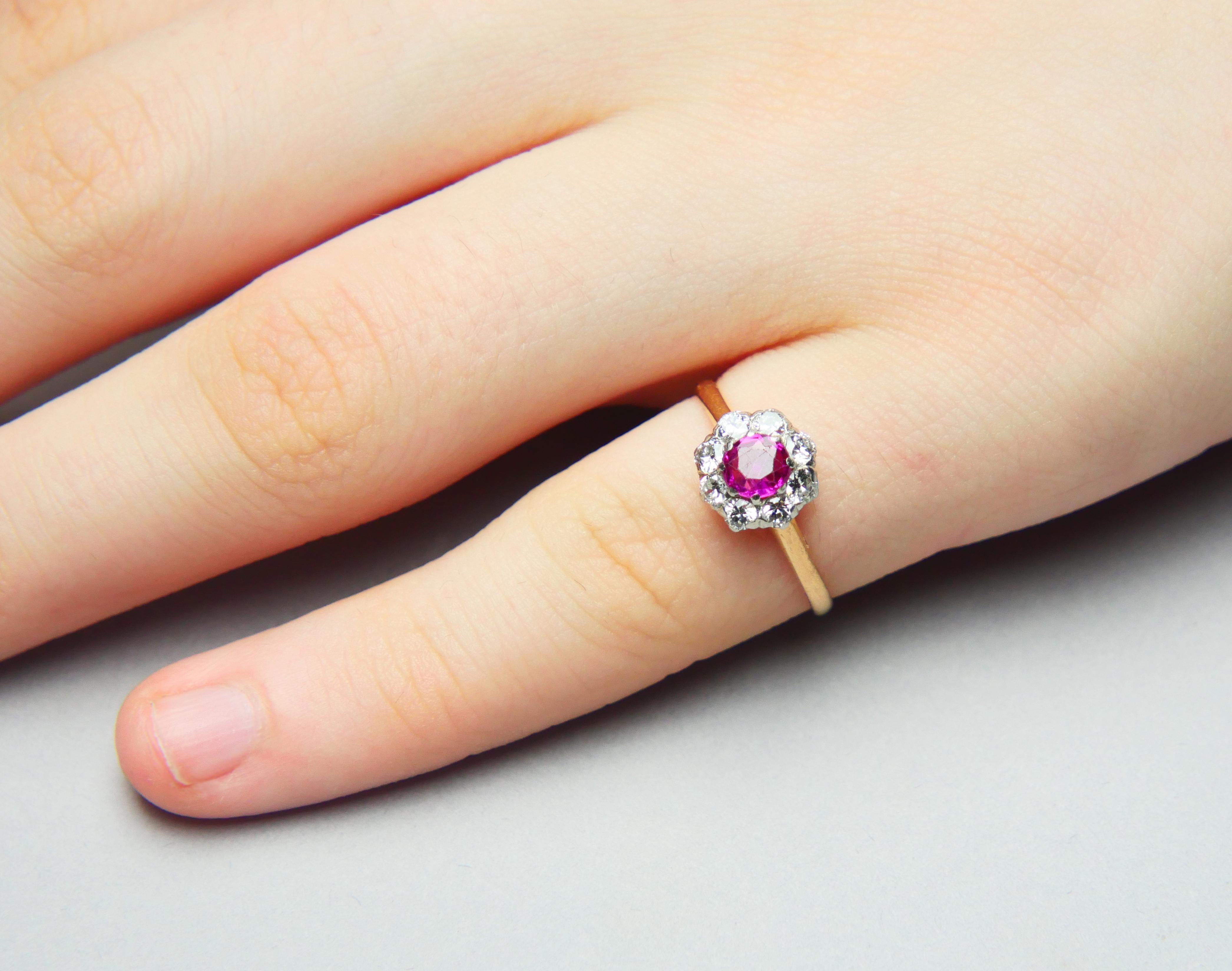 1923 Halo Ring natural 0.6ct Ruby 0.45ct Diamonds 18K Gold Platinum ØUS5.5 /2gr For Sale 5