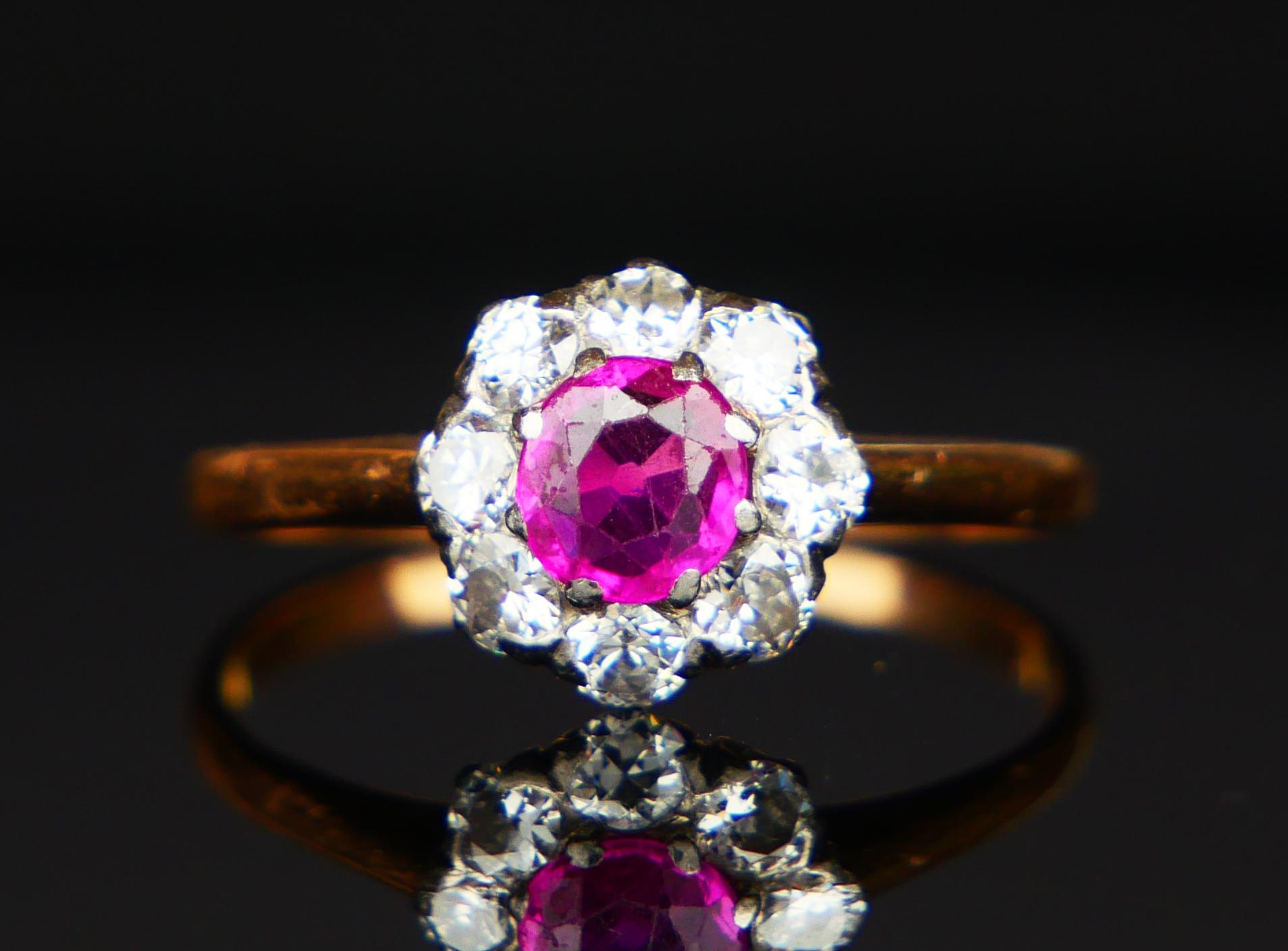 1923 Halo Ring natural 0.6ct Ruby 0.45ct Diamonds 18K Gold Platinum ØUS5.5 /2gr For Sale 7