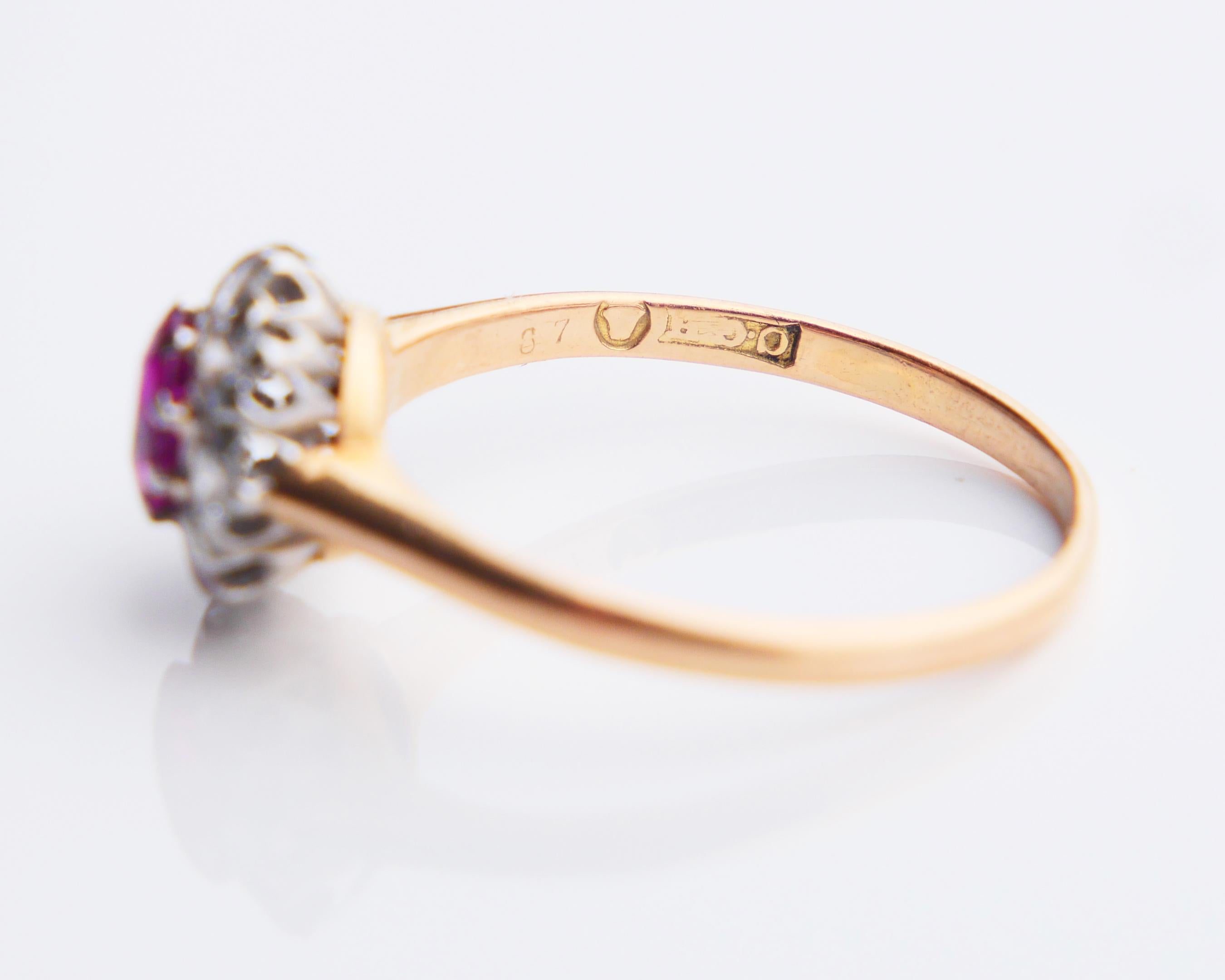1923 Halo Ring natural 0.6ct Ruby 0.45ct Diamonds 18K Gold Platinum ØUS5.5 /2gr For Sale 10