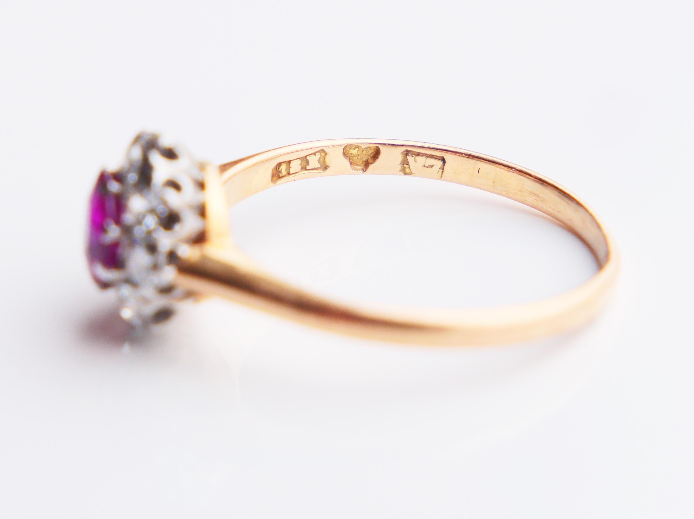 1923 Halo Ring natural 0.6ct Ruby 0.45ct Diamonds 18K Gold Platinum ØUS5.5 /2gr For Sale 11