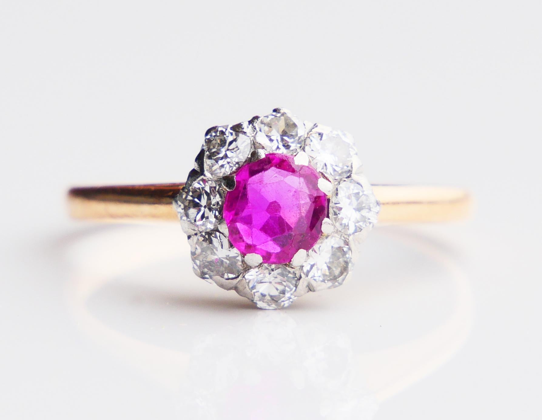1923 Halo Ring natural 0.6ct Ruby 0.45ct Diamonds 18K Gold Platinum ØUS5.5 /2gr For Sale 2