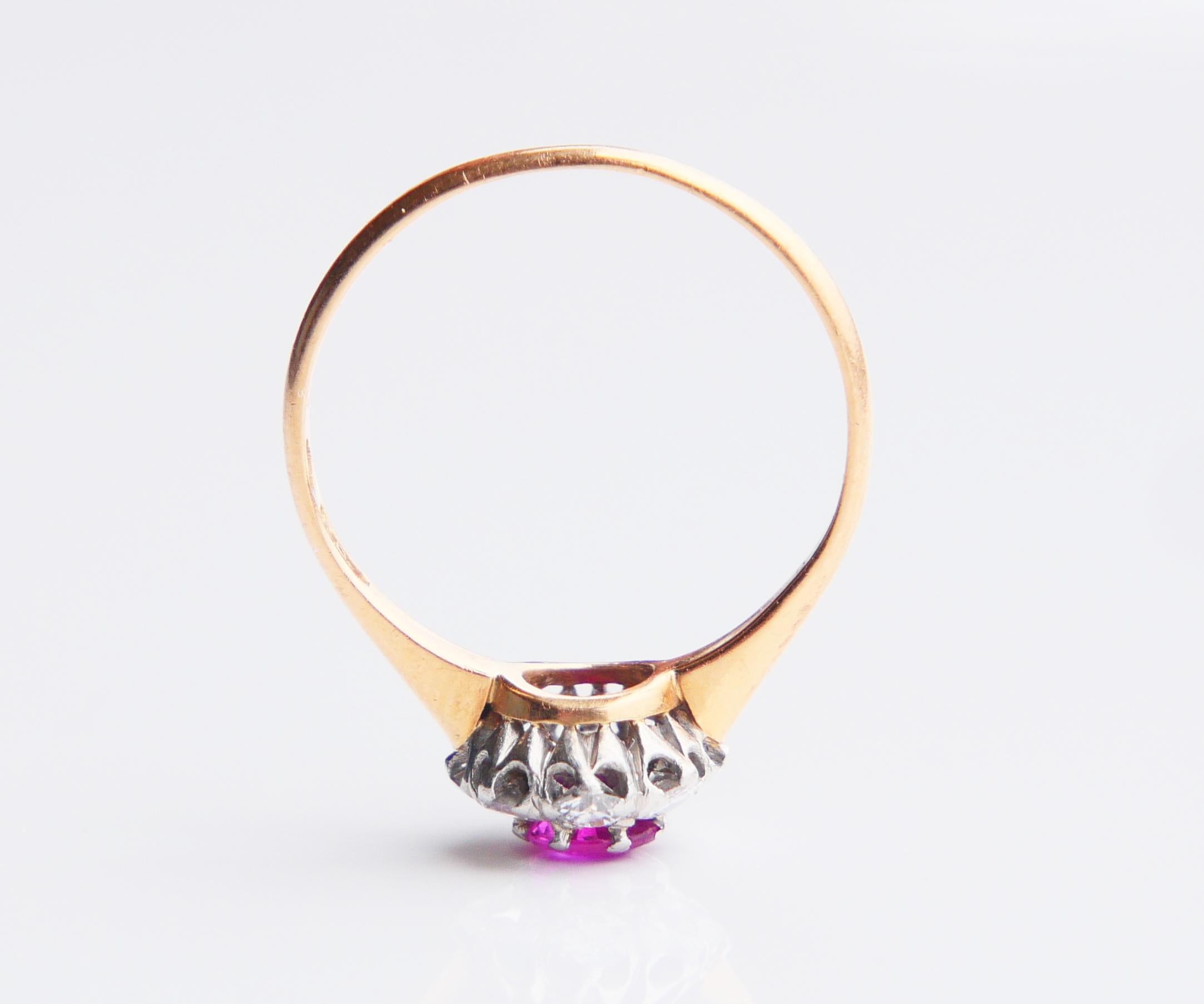 1923 Halo Ring natural 0.6ct Ruby 0.45ct Diamonds 18K Gold Platinum ØUS5.5 /2gr For Sale 4