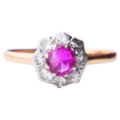 1923 Anello aureola naturale 0,6ct Rubino 0,45ct Diamanti Oro 18K Platino ØUS5,5 /2gr