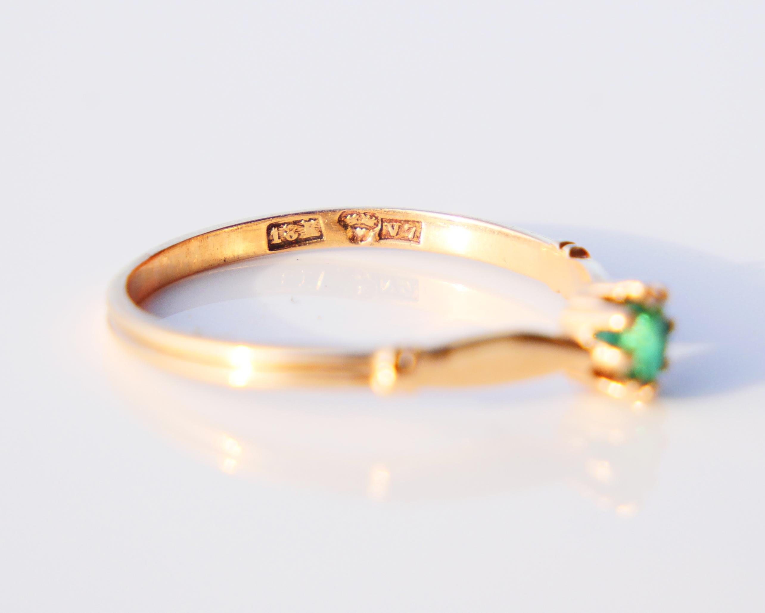1923 Nordic Ring natural 0.25 ct. Emerald solid 18K Gold ØUS 6.25 /1.2gr 8