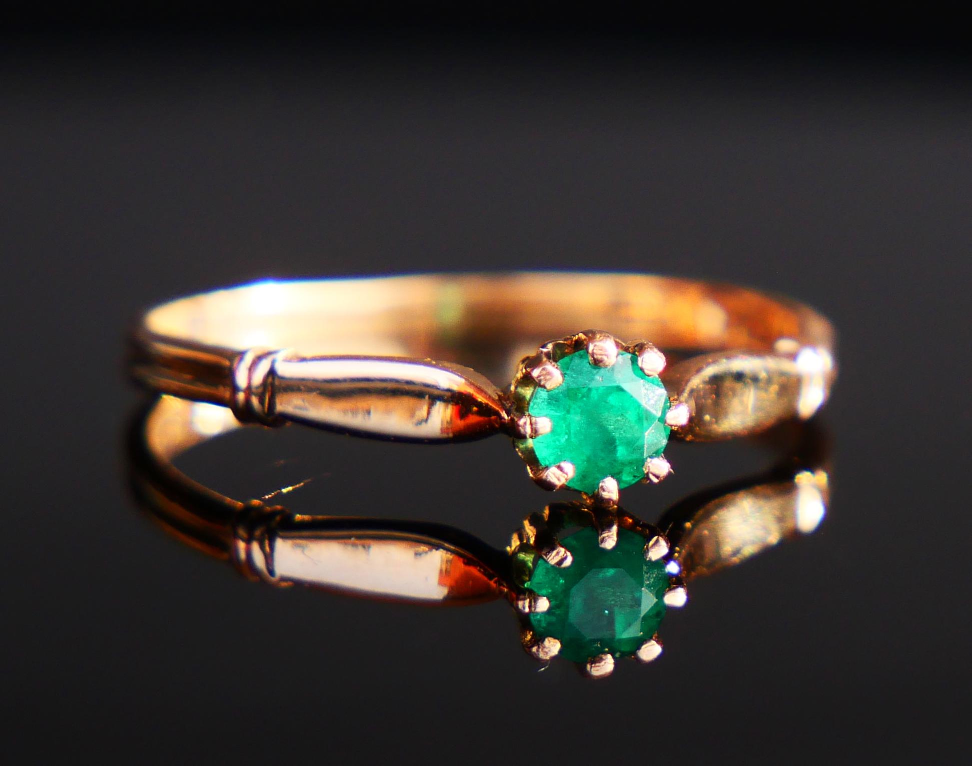 Brilliant Cut 1923 Nordic Ring natural 0.25 ct. Emerald solid 18K Gold ØUS 6.25 /1.2gr