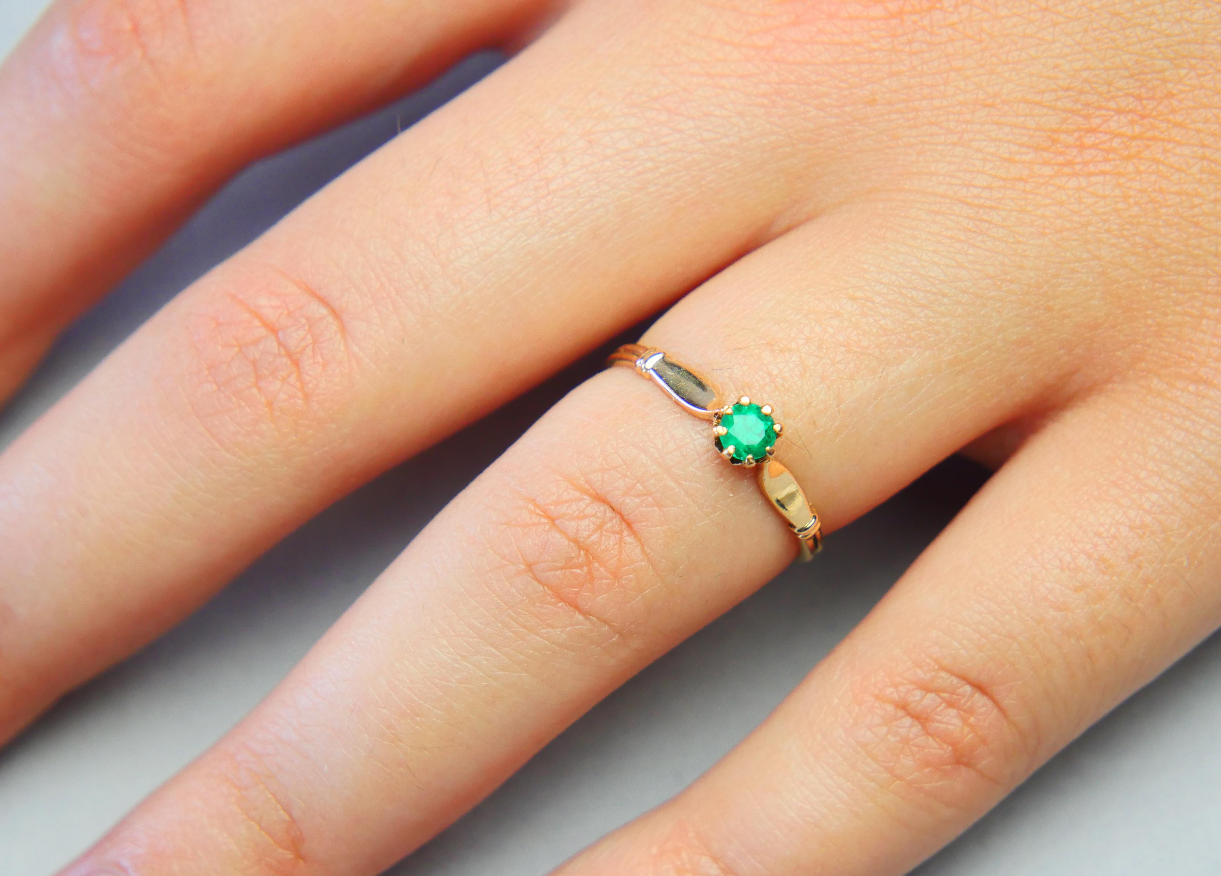 1923 Nordic Ring natural 0.25 ct. Emerald solid 18K Gold ØUS 6.25 /1.2gr 1
