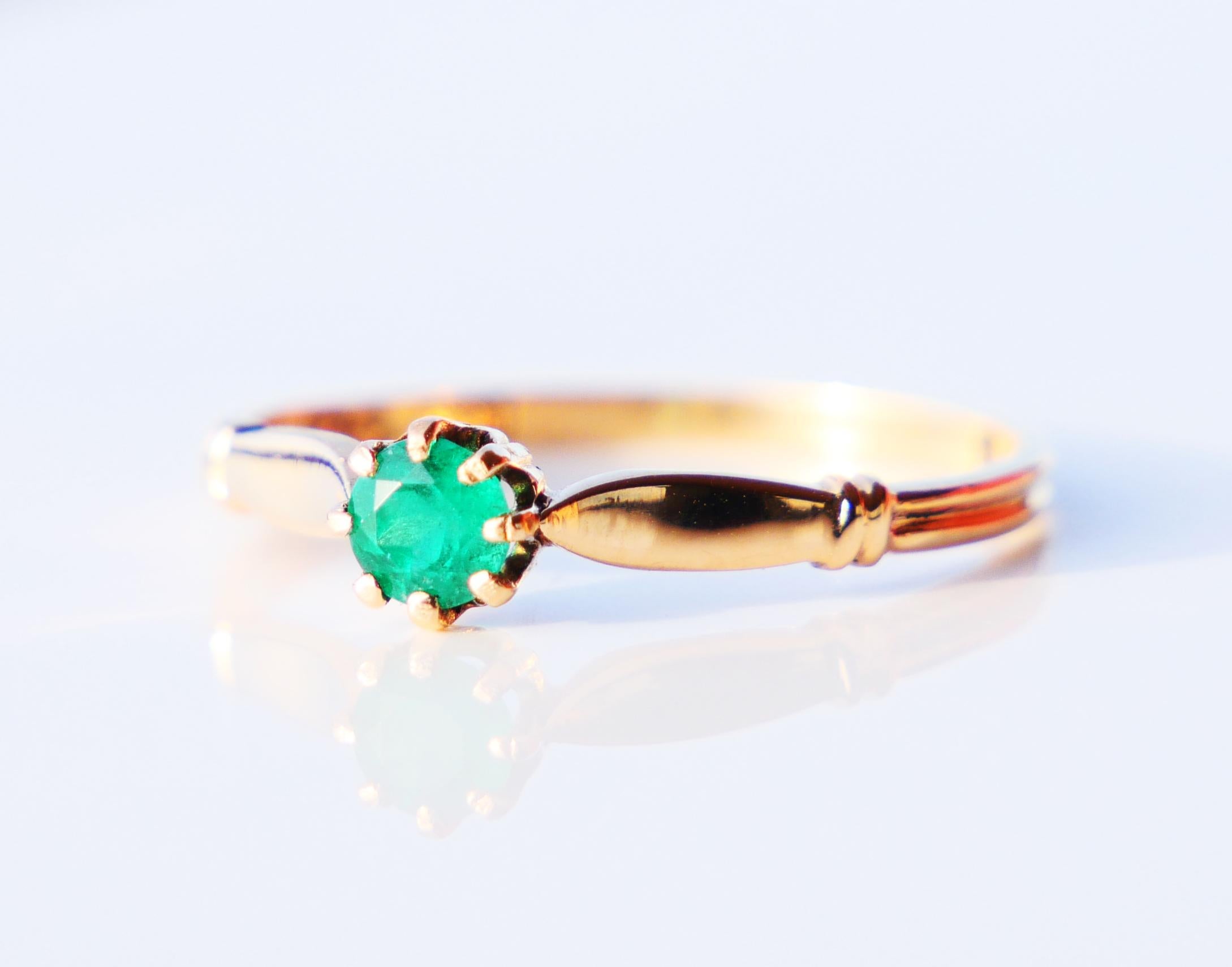 1923 Nordic Ring natural 0.25 ct. Emerald solid 18K Gold ØUS 6.25 /1.2gr 4