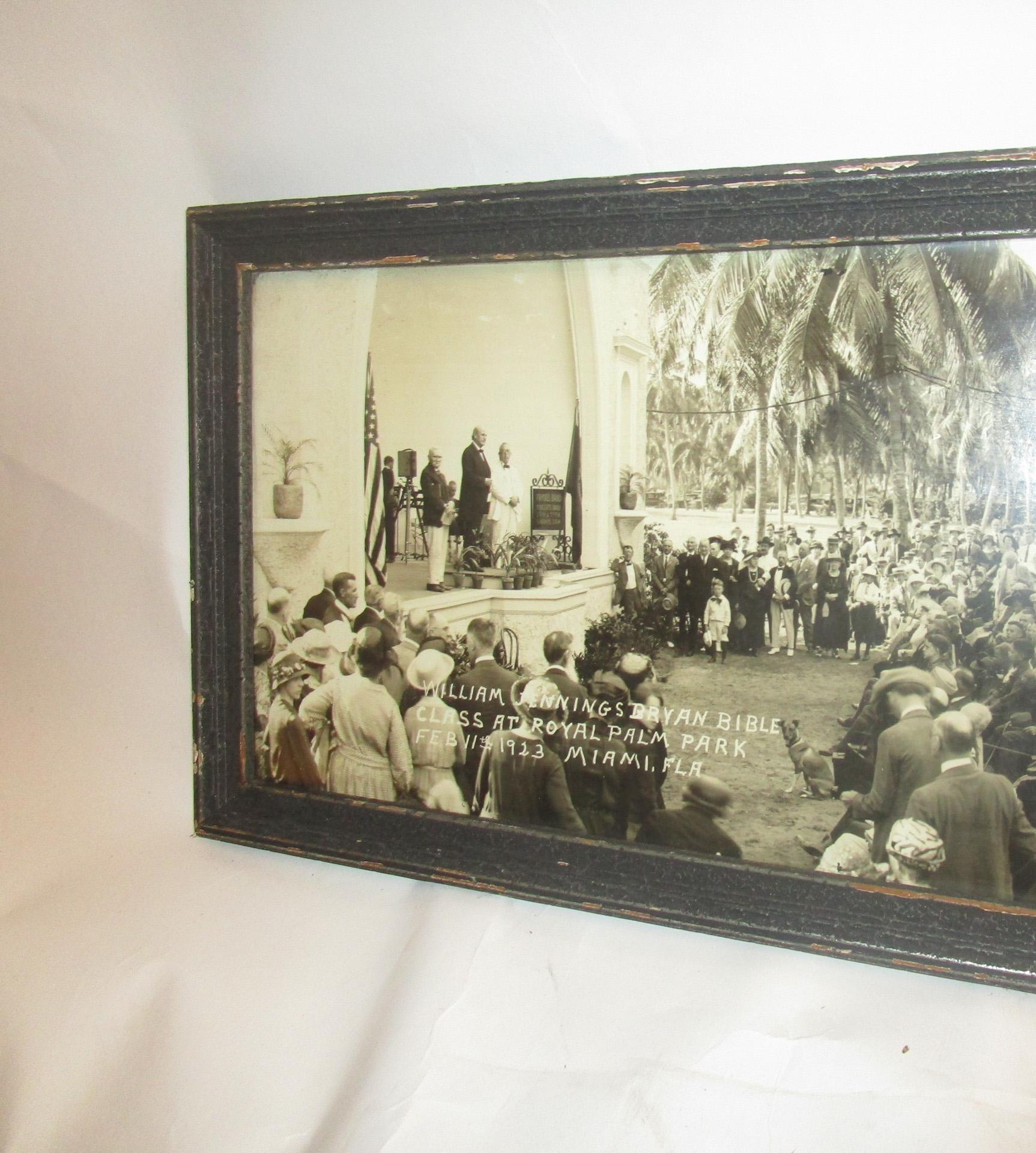 Unusually large framed panorama photograph by known photographer H. B. Thrasher (1884-1927.) Historically significant, pictured is William Jennings Bryan speaking to a large group of people attending a bible conference at the famous Florida hotel.