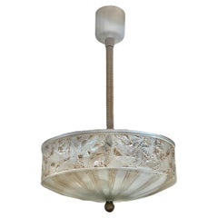 1923 René Lalique Ceiling Fixture Light Chandelier Papillons Glass Sepia Patina