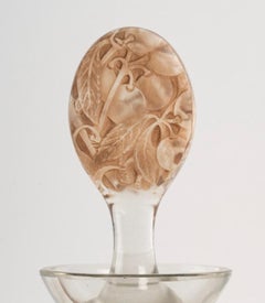 1923 René Lalique Decanter Prunelles for Cusenier Clear Glass with Sepia Patina