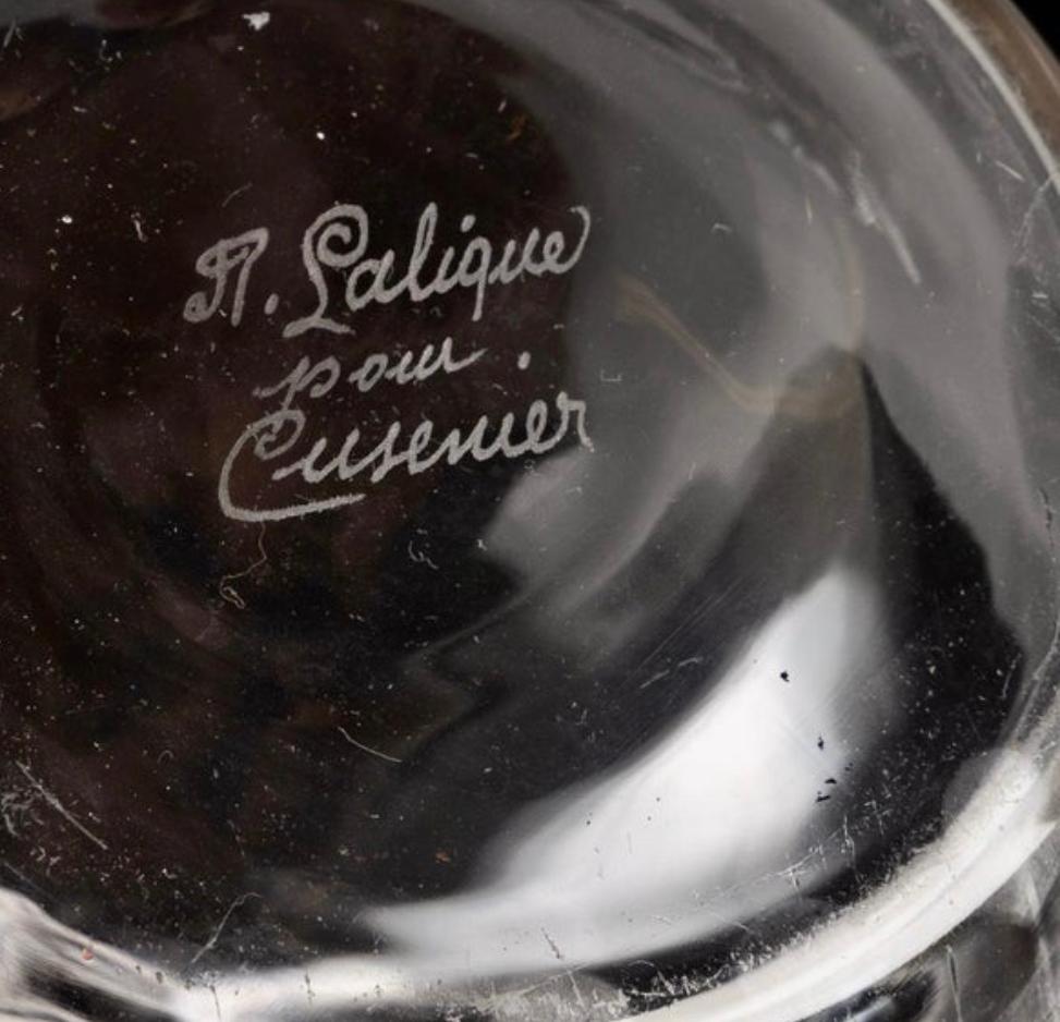 1923 René Lalique Dekanter Satyre für Cusenier Klarglas mit Sepia-Patina (Geformt) im Angebot