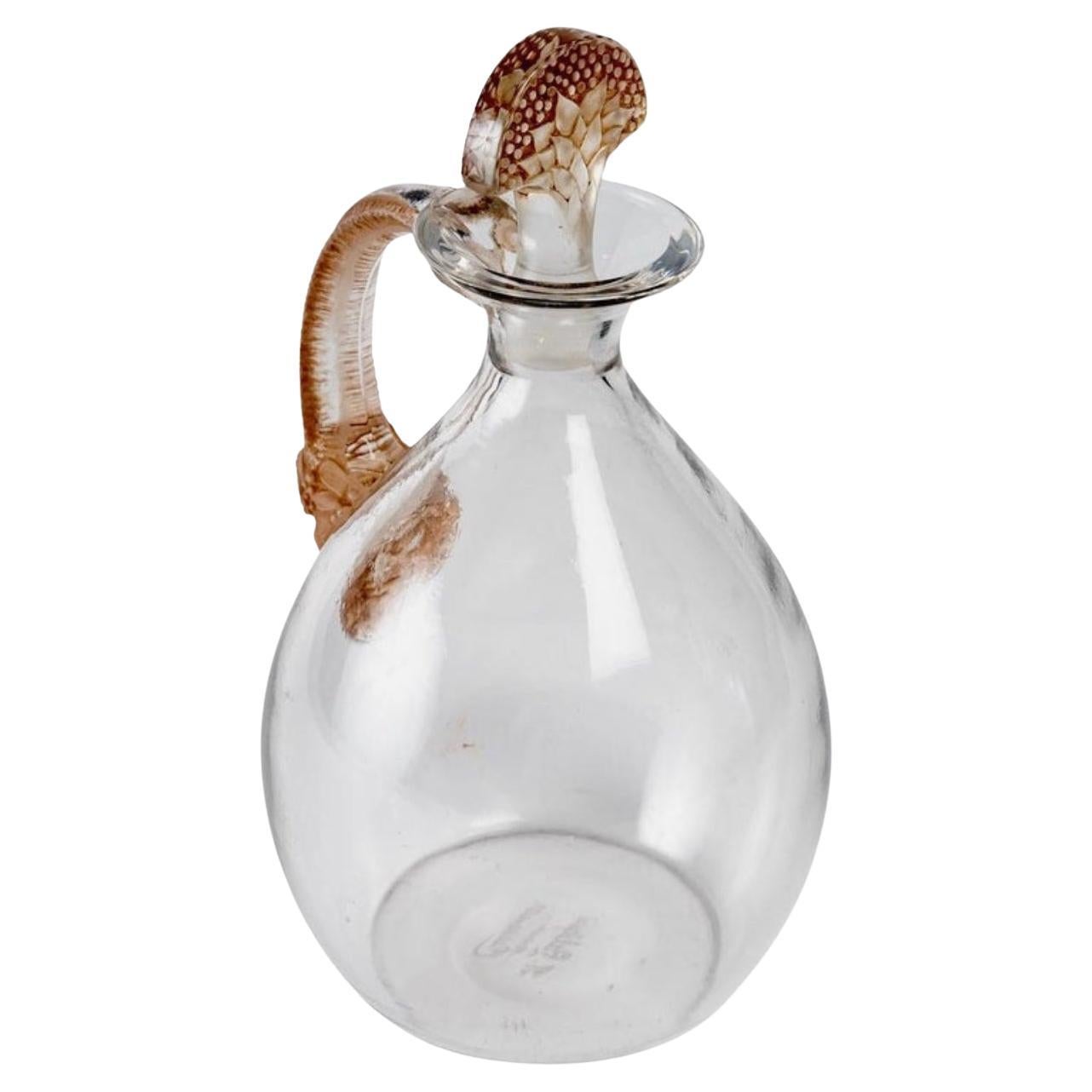 1923 René Lalique Decanter Satyre for Cusenier Clear Glass with Sepia Patina For Sale