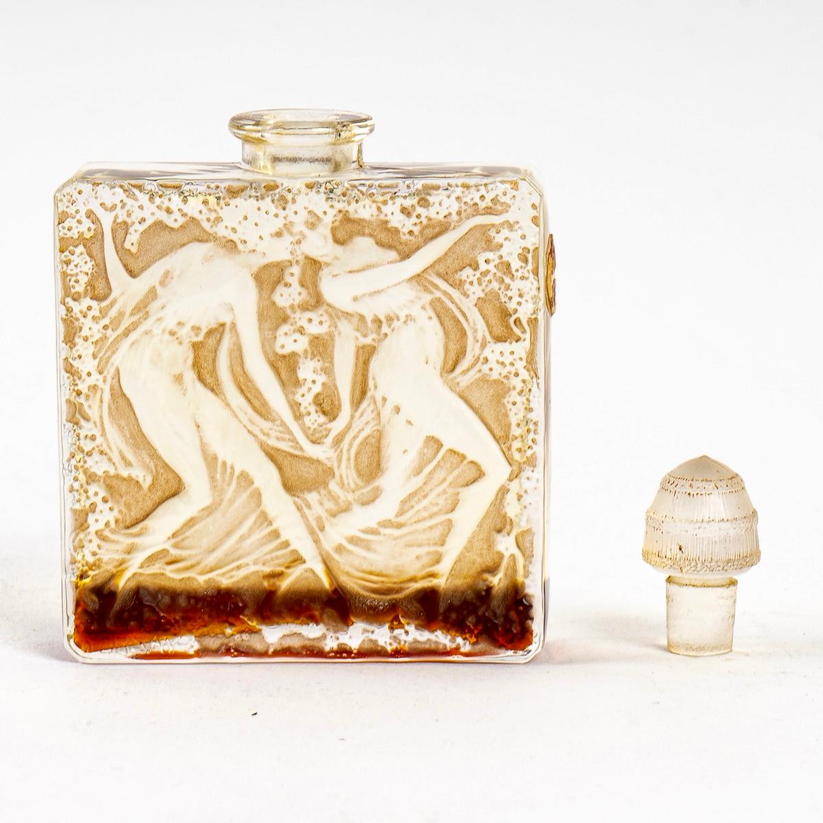 French 1923 Rene Lalique Elegance D'Orsay Perfume Bottle Glass Sepia Patina Label & Box