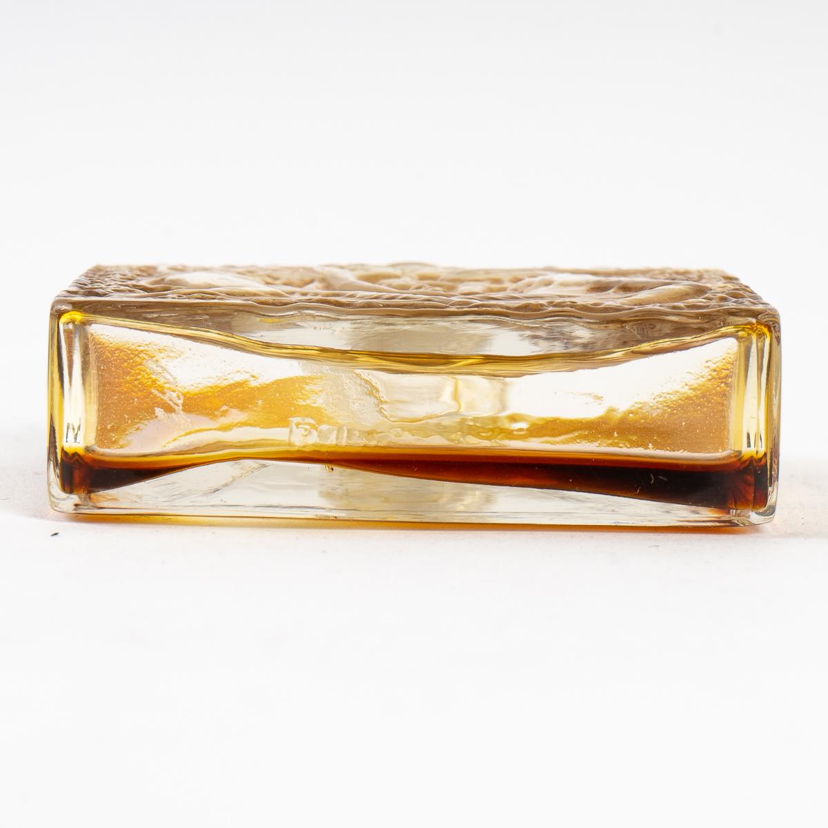 Molded 1923 Rene Lalique Elegance D'Orsay Perfume Bottle Glass Sepia Patina Label & Box