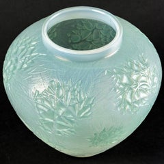 1923 René Lalique Esterel Vase Double Cased Opalescent Glass with Green Patina