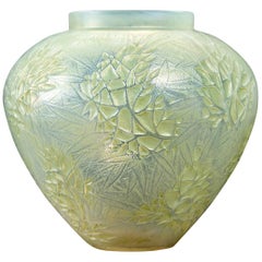 1923 René Lalique Esterel Vase Double Cased Opalescent Glass with Green Patina