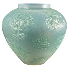 1923 René Lalique Esterel Vase Double Cased Opalescent Glass with Green Patina