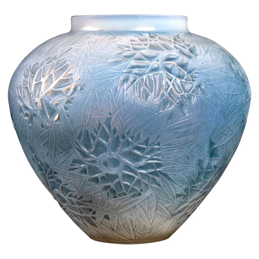1923 René Lalique Esterel Vase in Double Cased Opalescent Glass with Blue Patina