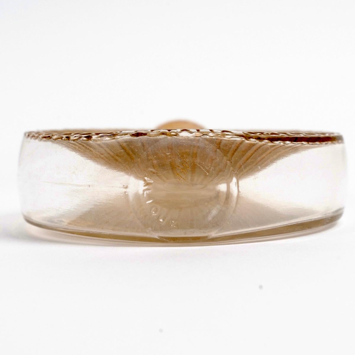 Early 20th Century 1923 Rene Lalique - Perfume Bottle Petalia Tokalon Glass with Sepia Patina For Sale