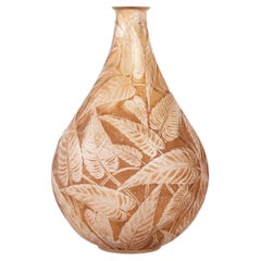 1923 René Lalique Sauge Vase in Frosted Glass with Sepia Patina, Sage Leaves