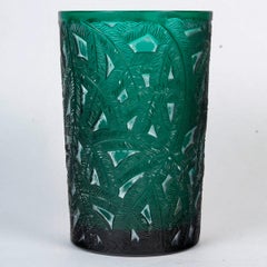 1923 René Lalique Vase Epicea Spruce Teal Green Glass with White Patina