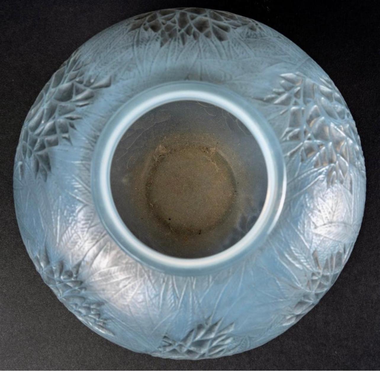 French 1923 René Lalique Vase Esterel Cased Opalescent Glass with Grey Patina