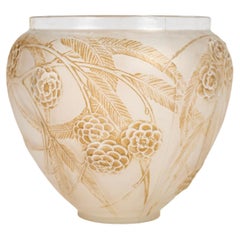 1923 René Lalique - Vase Nefliers Frosted Glass With Sepia Patina