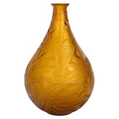 Antique 1923 René Lalique Vase Sauge Yellow Orangy Amber Glass Sage Leaves