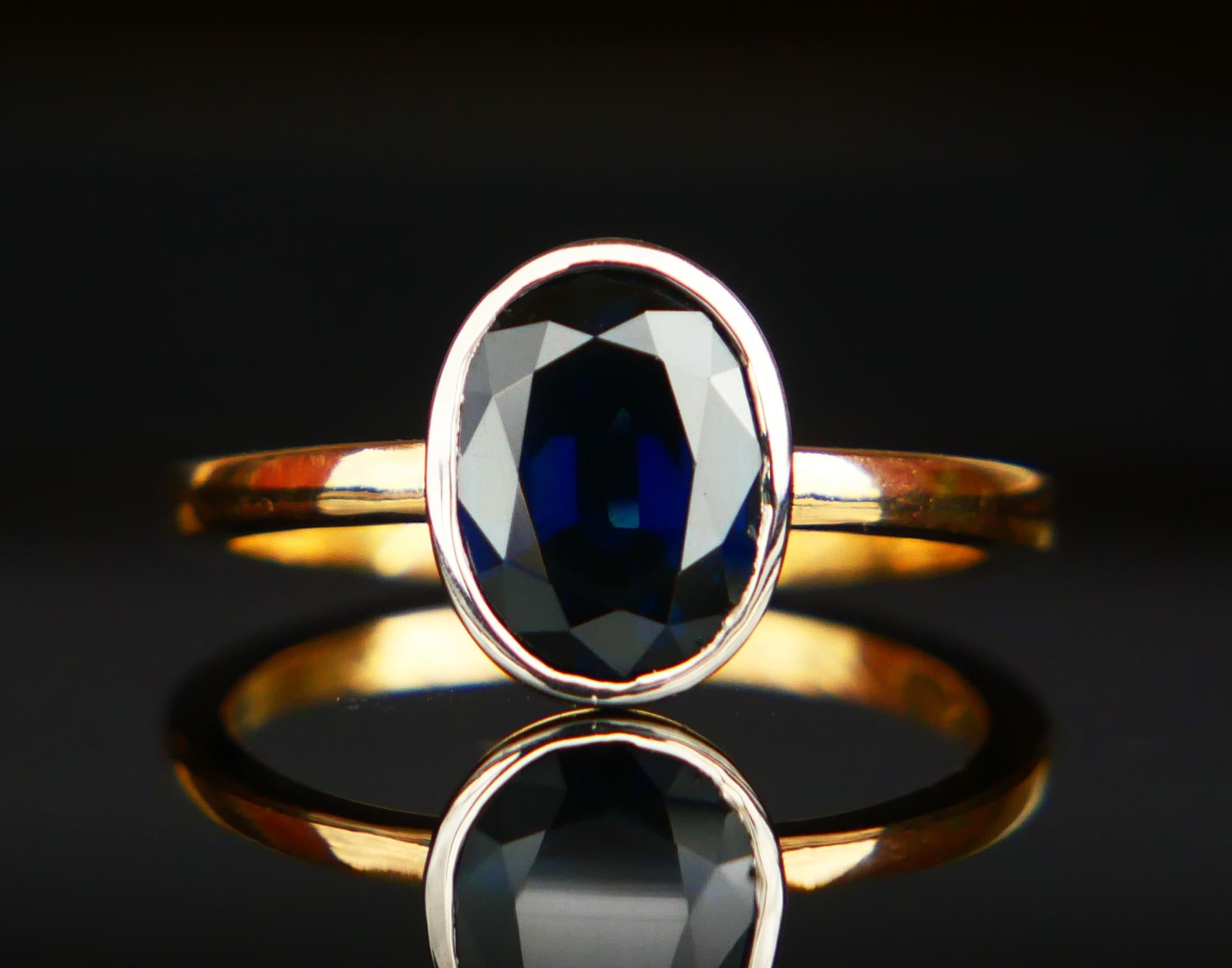 1923 Ring natural 3.25ct Sapphire solid 18K Yellow Gold Ring Ø 6.5US / 3.8gr For Sale 7